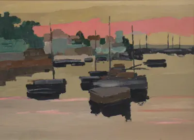Untitled (mid-century boat scene)